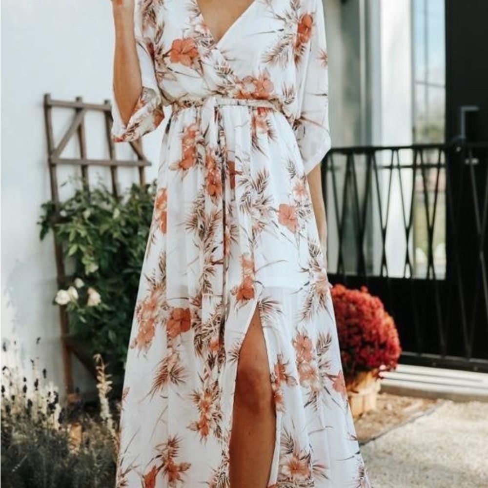 Baltic Born White and Coral Floral Maxi Dress